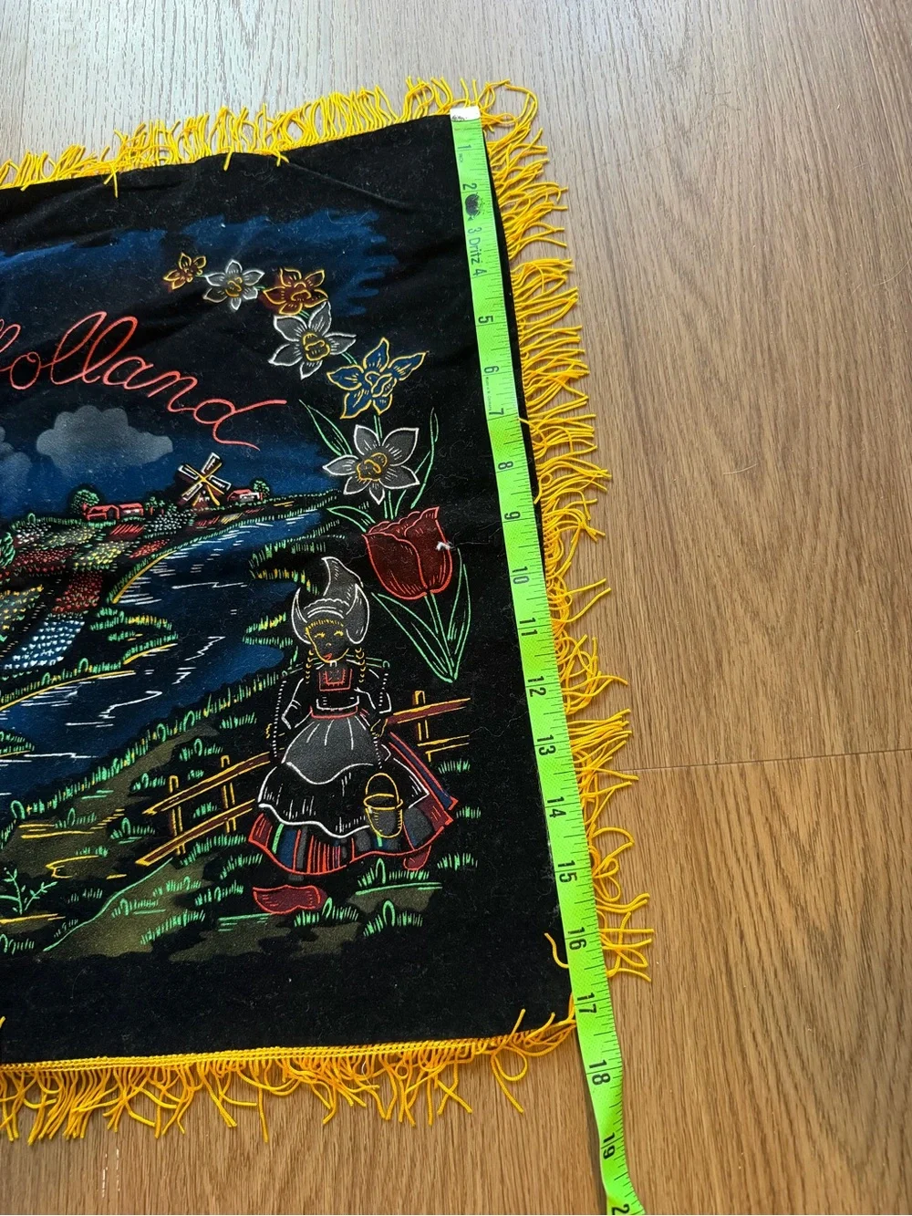 Holland Netherlands Souvenir Velvet Textile Windmill Tulips Dutch Fringe Decor